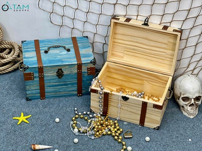 Rương gỗ viền da đinh tán 3 quai [03 Màu - Tặng ổ khóa] KT30x20x18cm RUONG-GO-04